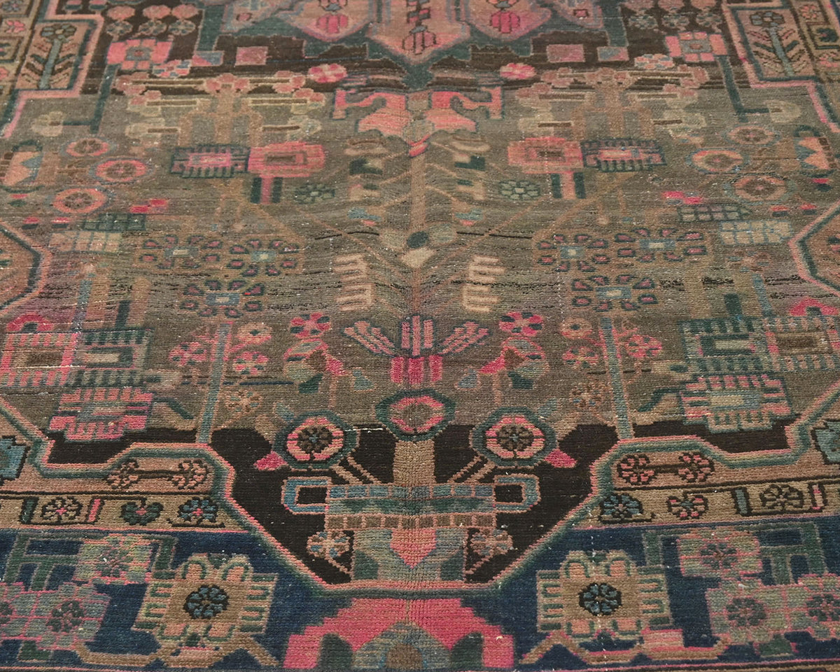 Alfombra de lana de pelo corto anudada a mano, estilo persa vintage, marrón, de 5 x 10 pulgadas