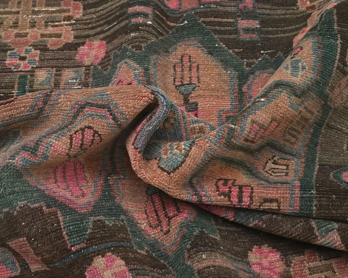 Alfombra de lana de pelo corto anudada a mano, estilo persa vintage, marrón, de 5 x 10 pulgadas