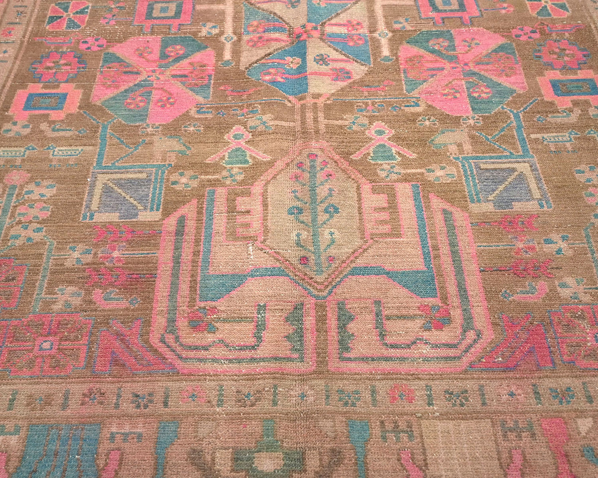 Alfombra de lana de pelo corto anudada a mano, estilo persa vintage, marrón, 5 x 11