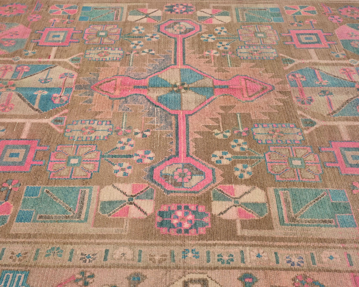 Alfombra de lana de pelo corto anudada a mano, estilo persa vintage, marrón, 5 x 11