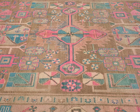 5x11 Vintage Brown Persian Style Hand Knotted Low Pile Wool Runner Rug