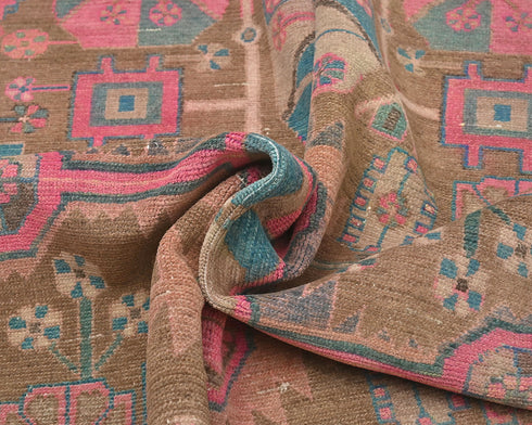 5x11 Vintage Brown Persian Style Hand Knotted Low Pile Wool Runner Rug