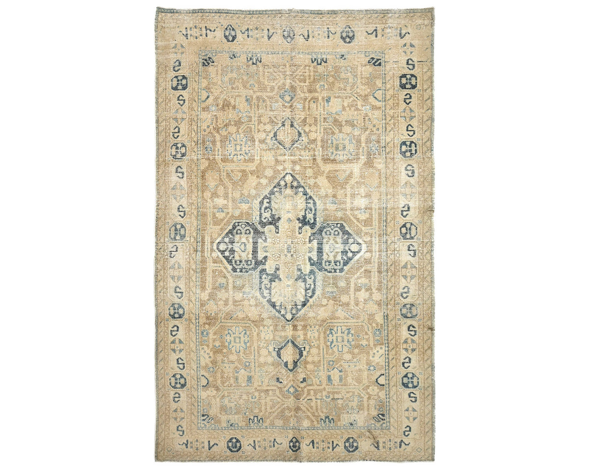 5x9 Vintage Brown Persian Style Hand Knotted Low Pile Wool Area Rug