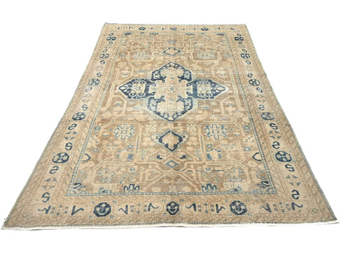 5x9 Vintage Brown Persian Style Hand Knotted Low Pile Wool Area Rug