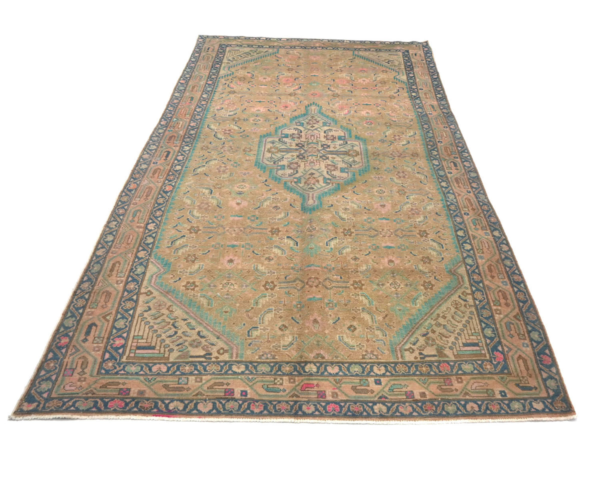 5x10 Vintage Brown Persian Style Hand Knotted Low Pile Wool Area Rug