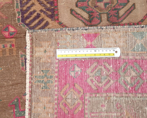 10 Ft Vintage Brown Persian Style Hand Knotted Low Pile Wool Runner Rug
