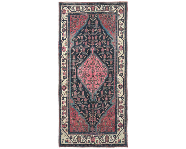 6x12 Vintage Blue Pink Persian Style Hand Knotted Low Pile Wool Runner Rug