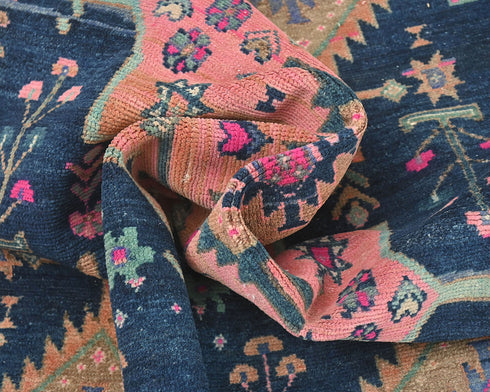 5x10 Vintage Blue Persian Style Hand Knotted Low Pile Wool Area Rug