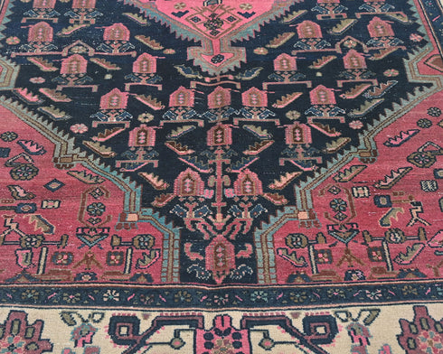 6x11 Vintage Blue Pink Persian Style Hand Knotted Low Pile Wool Area Rug