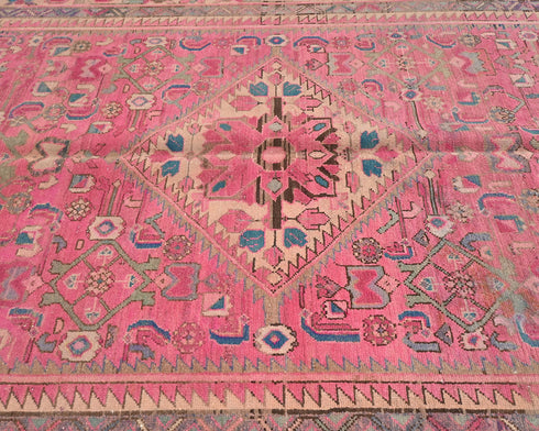 5x11 Vintage Pink Persian Style Hand Knotted Low Pile Wool Area Rug