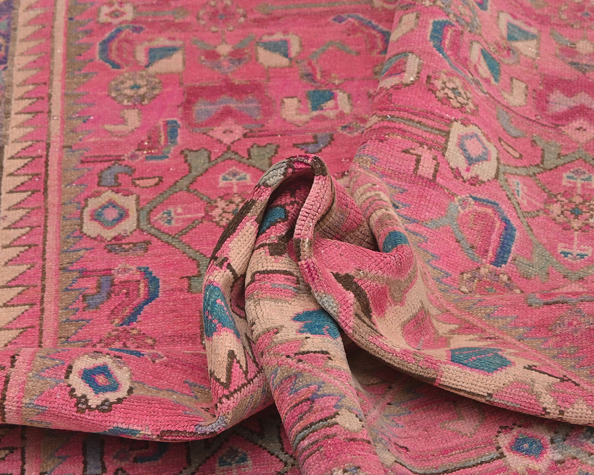 5x11 Vintage Pink Persian Style Hand Knotted Low Pile Wool Area Rug