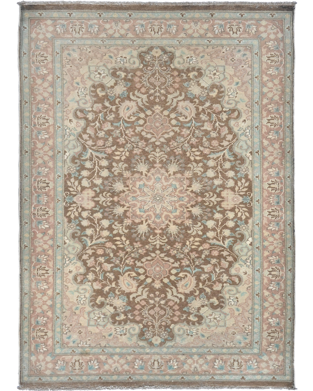 Alfombra de lana anudada a mano, estilo persa oriental marrón, de 3 x 5 pulgadas