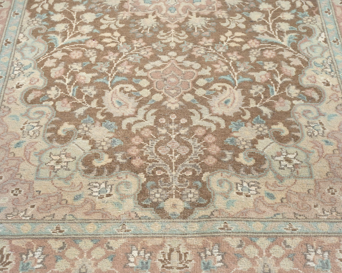 Alfombra de lana anudada a mano, estilo persa oriental marrón, de 3 x 5 pulgadas
