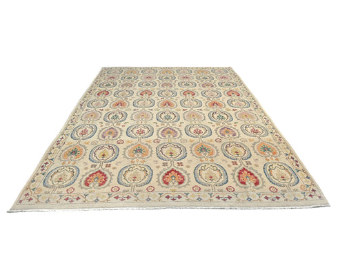 9x13 Zeigler Beige Afghan Hand Knotted Wool Area Rug