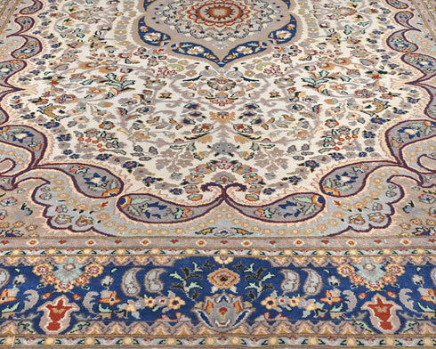 6x9 Oriental Beige Blue Persian Style Hand Knotted Floral Wool Area Rug