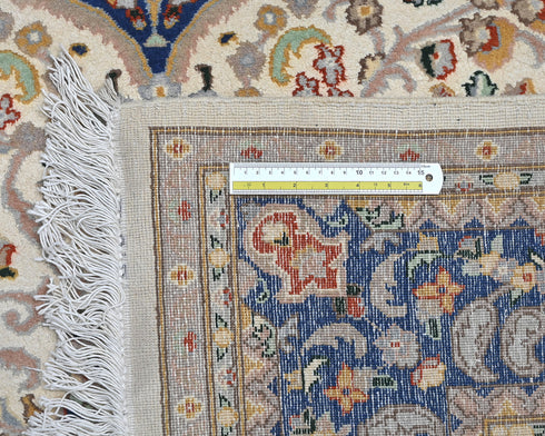 6x9 Oriental Beige Blue Persian Style Hand Knotted Floral Wool Area Rug