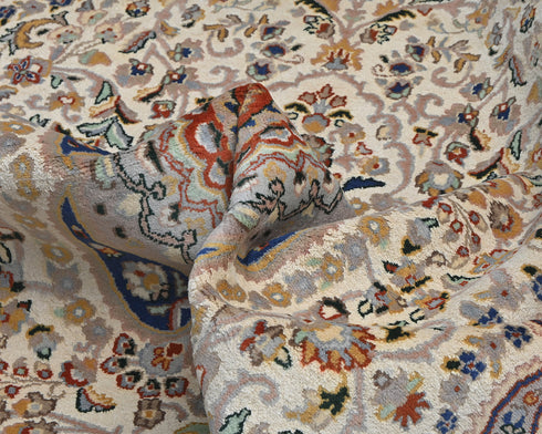 6x9 Oriental Beige Blue Persian Style Hand Knotted Floral Wool Area Rug