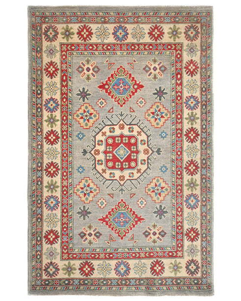 Alfombra afgana Kuba de lana anudada a mano, color gris, de 4 x 6 pulgadas