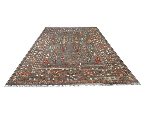 9x12 Gray Khurgeen Afghan Hand Knotted Wool Area Rug