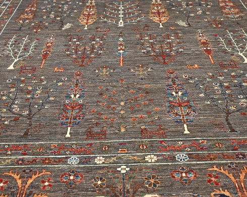9x12 Gray Khurgeen Afghan Hand Knotted Wool Area Rug