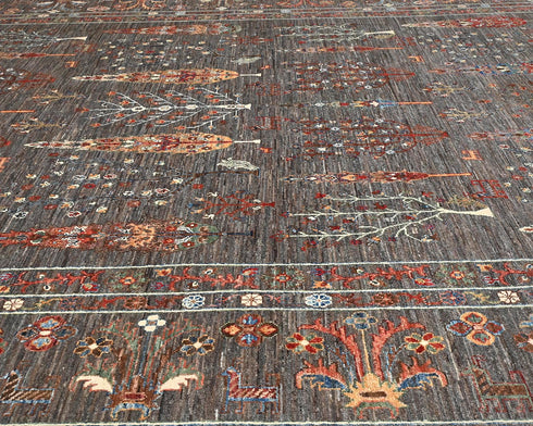 9x12 Gray Khurgeen Afghan Hand Knotted Wool Area Rug