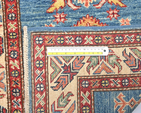 7 Feet Blue Kazak Afghan Hand Knotted Wool Runner Rug