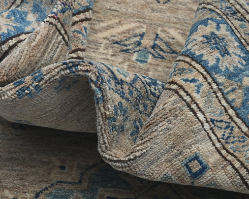 8 Ft Kazak Brown Gray Afghan Hand Knotted Geometric Wool Runner Rug