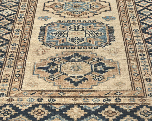 9 Ft Kazak Beige Afghan Hand Knotted Traditional Wool Runner Rug