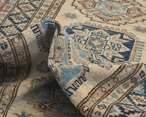 9 Ft Kazak Beige Afghan Hand Knotted Traditional Wool Runner Rug