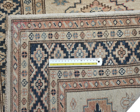 9 Feet Beige Kazak Afghan Hand Knotted Geometric Runner Rug