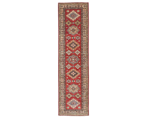 10 Feet Red Kazak Afghan Hand Knotted Wool Runner Rug