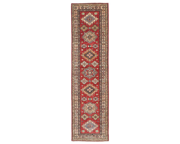 10 Feet Red Kazak Afghan Hand Knotted Wool Runner Rug
