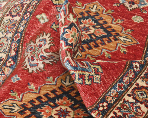 10 Feet Red Kazak Afghan Hand Knotted Wool Runner Rug