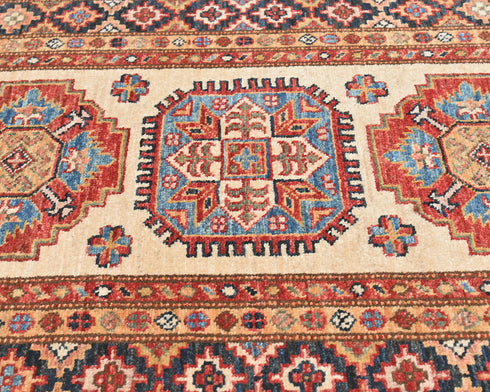 10 Feet Beige Kazak Afghan Hand Knotted Wool Runner Rug