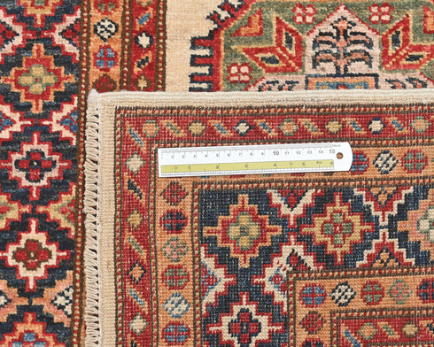 10 Feet Beige Kazak Afghan Hand Knotted Wool Runner Rug
