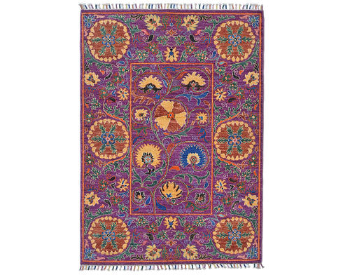 3x5 Purple Khurgeen Afghan Hand Knotted Wool Area Rug