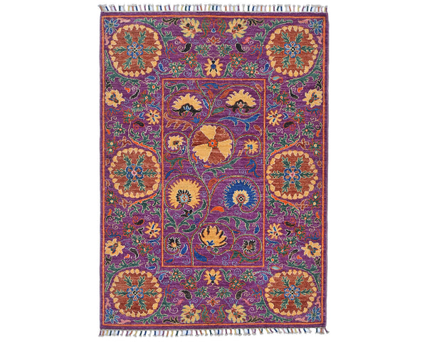 3x5 Purple Khurgeen Afghan Hand Knotted Wool Area Rug