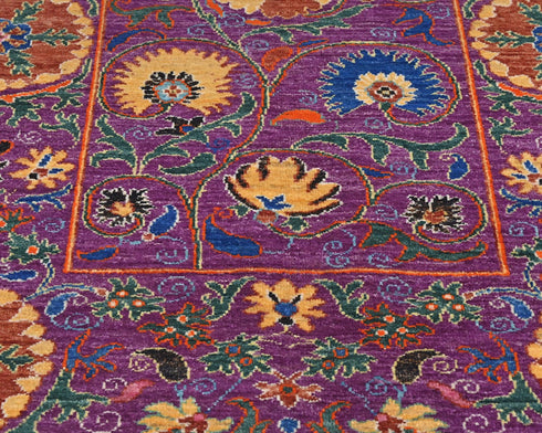 3x5 Purple Khurgeen Afghan Hand Knotted Wool Area Rug