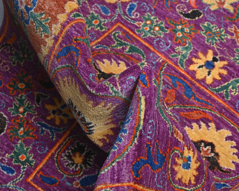 3x5 Purple Khurgeen Afghan Hand Knotted Wool Area Rug