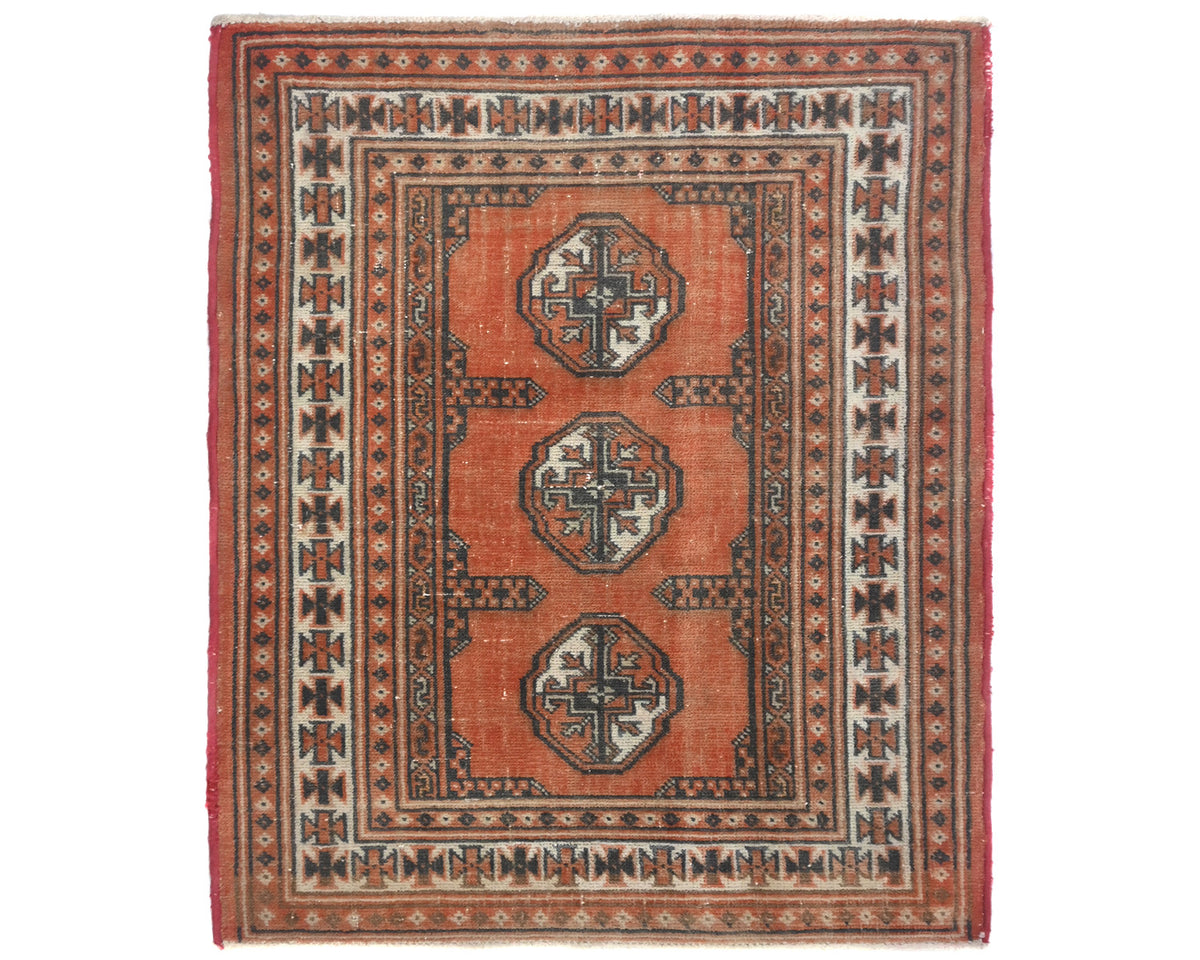 2x3 Vintage Rust Persian Style Hand Knotted Low Pile Wool Area Rug