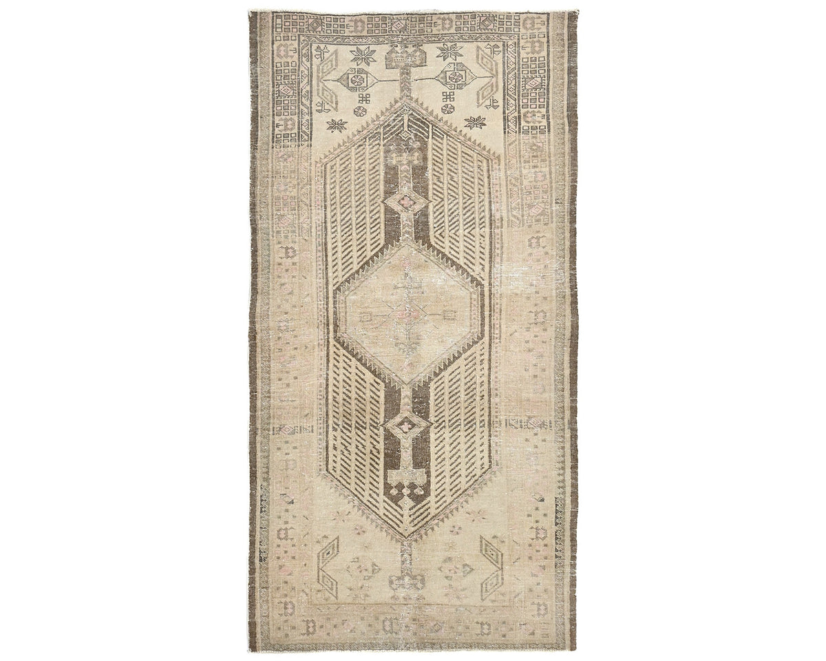 7 Ft Vintage Brown Persian Style Hand Knotted Low Pile Wool Runner Rug
