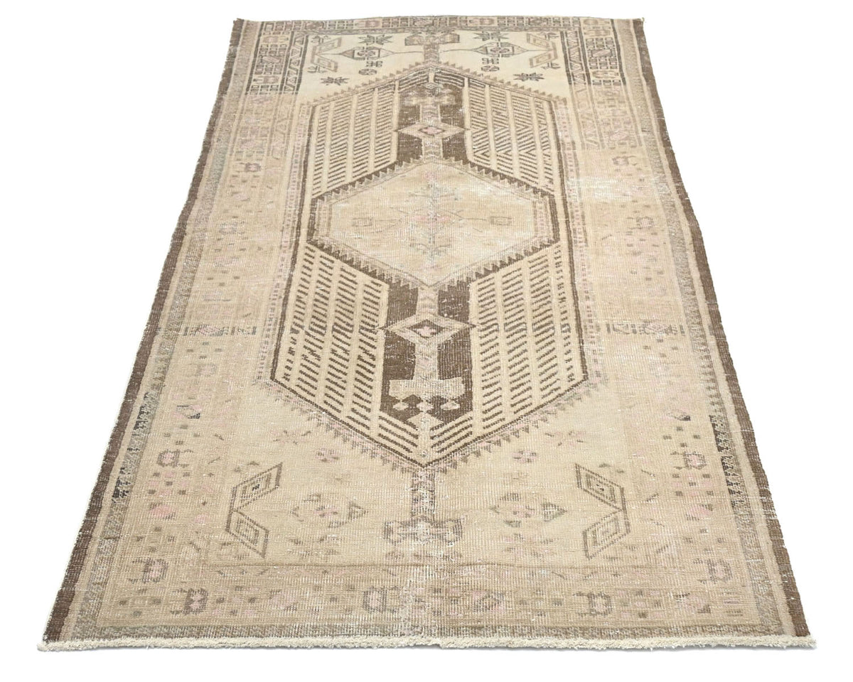 7 Ft Vintage Brown Persian Style Hand Knotted Low Pile Wool Runner Rug