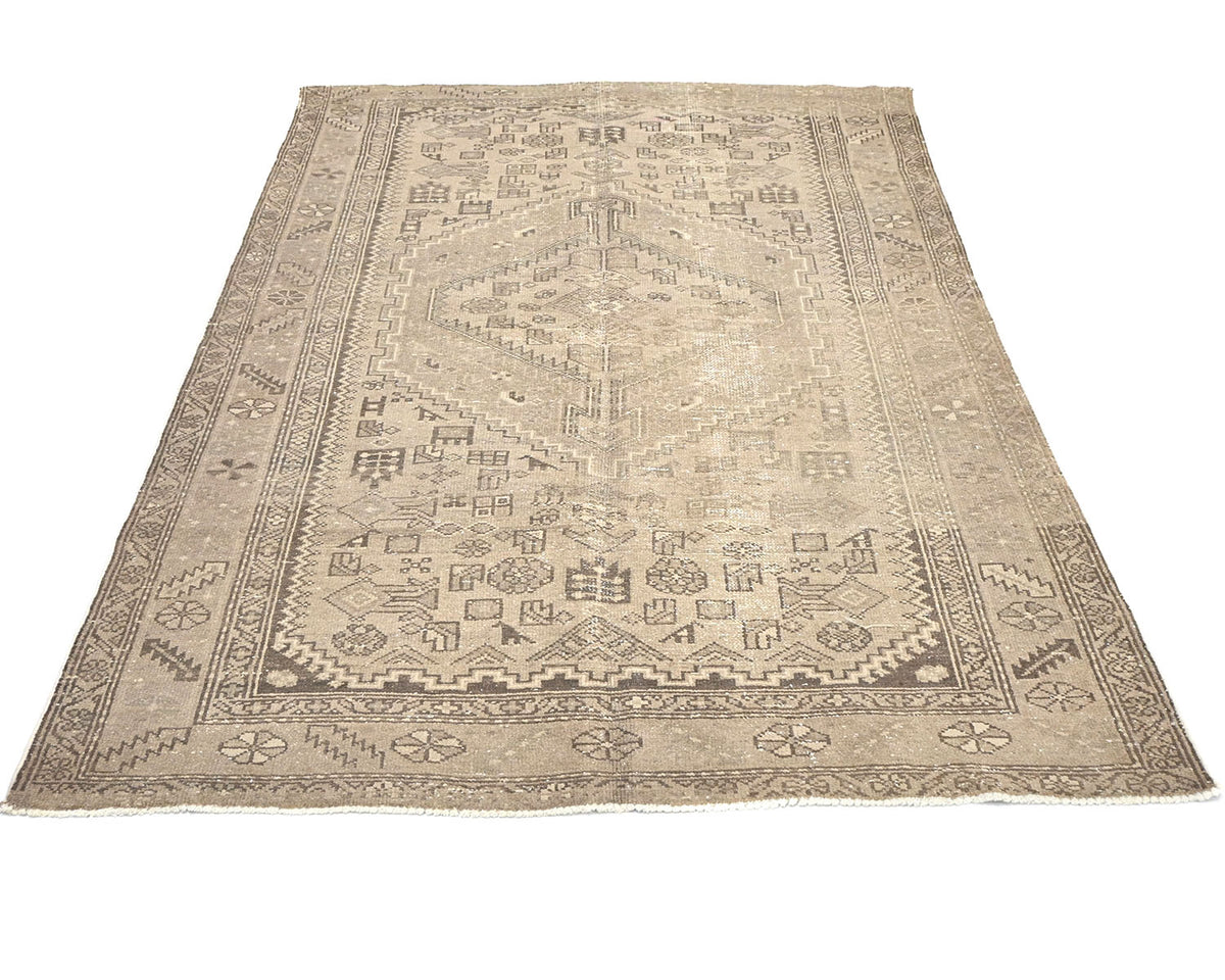 4x6 Vintage Brown Persian Style Hand Knotted Low Pile Wool Area Rug