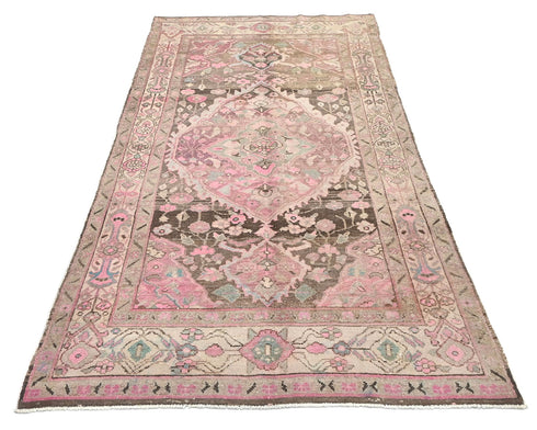 8 Ft Vintage Brown Persian Style Hand Knotted Low Pile Wool Runner Rug