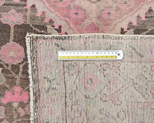 8 Ft Vintage Brown Persian Style Hand Knotted Low Pile Wool Runner Rug