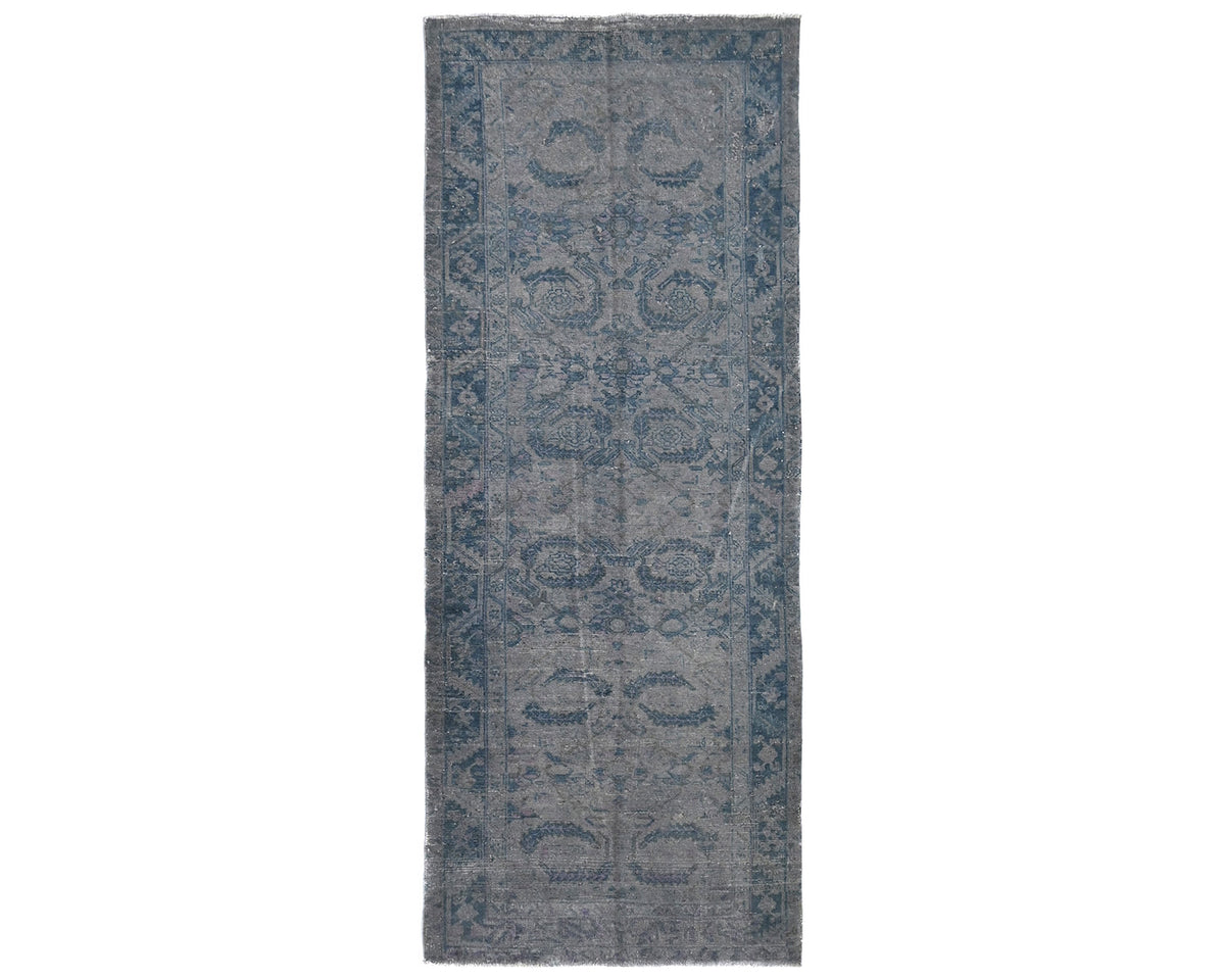 9 Ft Vintage Gray Blue Persian Style Distressed Hand Knotted Low Pile Wool Runner Rug