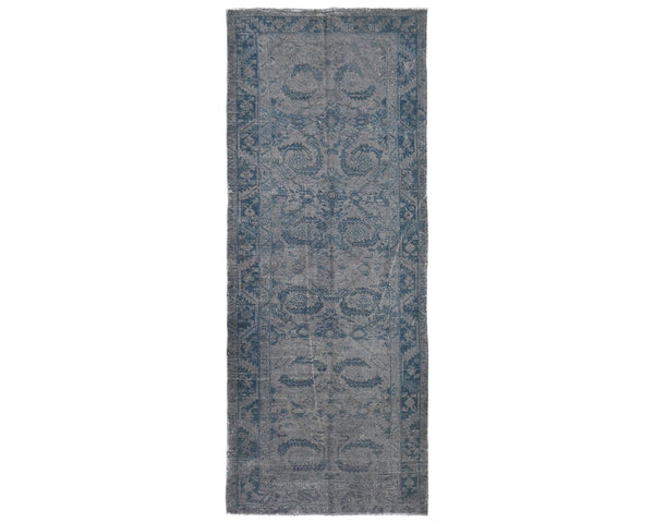 9 Ft Vintage Gray Blue Persian Style Distressed Hand Knotted Low Pile Wool Runner Rug