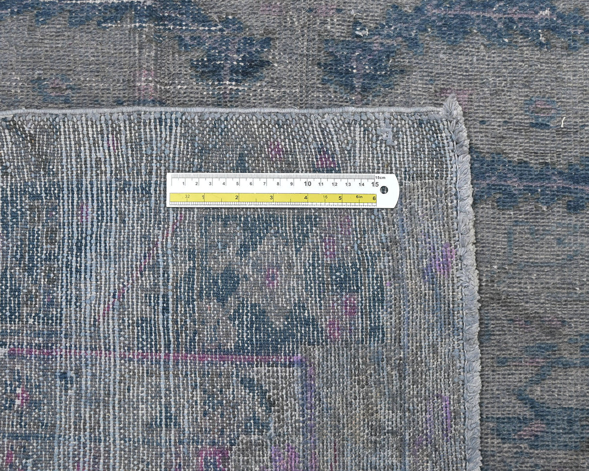 Alfombra de lana de pelo corto anudada a mano, estilo persa, vintage, gris y azul, de 2,7 m
