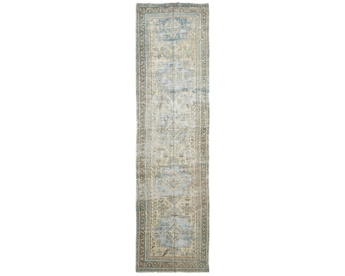 12 Ft Vintage Brown Persian Style Hand Knotted Distressed Low Pile Wool Runner Rug