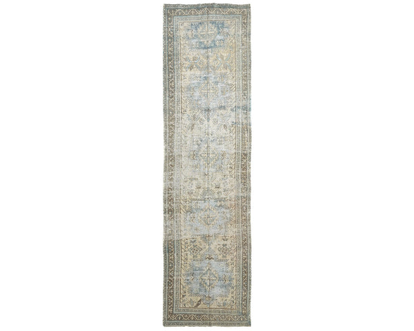 12 Ft Vintage Brown Persian Style Hand Knotted Distressed Low Pile Wool Runner Rug